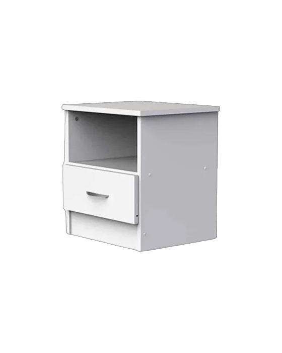 שידת לילה מגירה תחתונה וחלל אחסון פתח רחב צבע לבן - דגם אלה