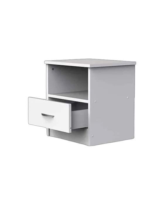 שידת לילה מגירה תחתונה וחלל אחסון פתח רחב צבע לבן - דגם אלה