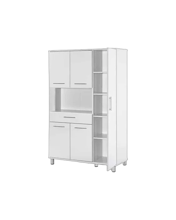 ארונית מיקרוגל 5 דלתות ומגירה נשלפת צבע לבן - דגם עינב