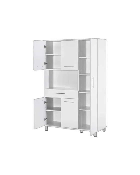 ארונית מיקרוגל 5 דלתות ומגירה נשלפת צבע לבן - דגם עינב