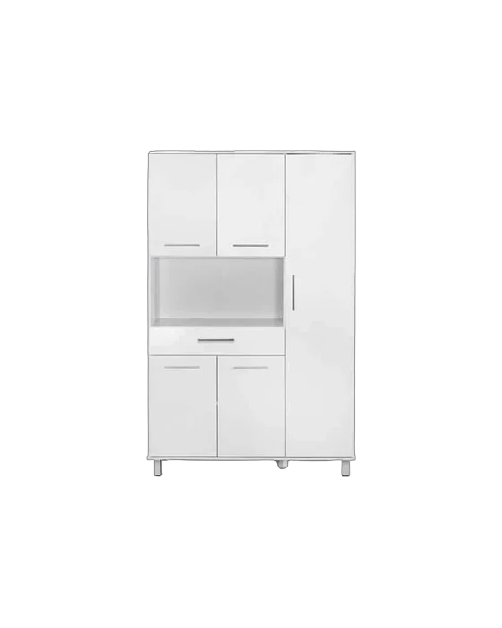 ארונית מיקרוגל 5 דלתות ומגירה נשלפת צבע לבן - דגם עינב